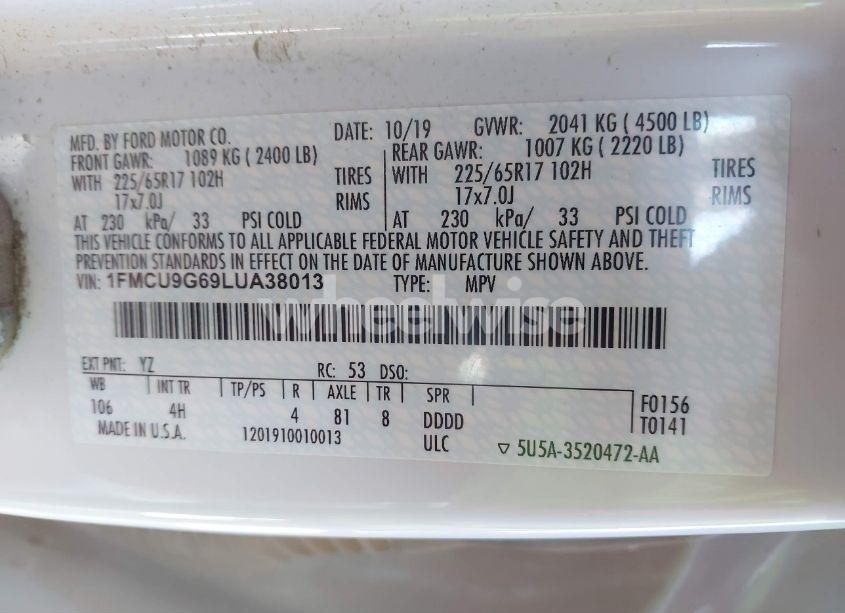 Photo 9 of 2020 Ford Escape SE (VIN 1FMCU9G69LUA38013)