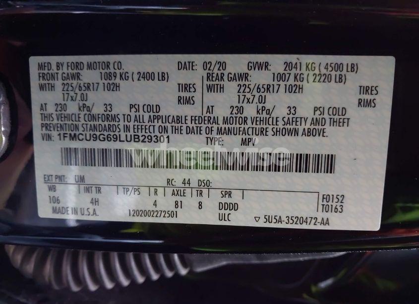 Photo 9 of 2020 Ford Escape SE (VIN 1FMCU9G69LUB29301)