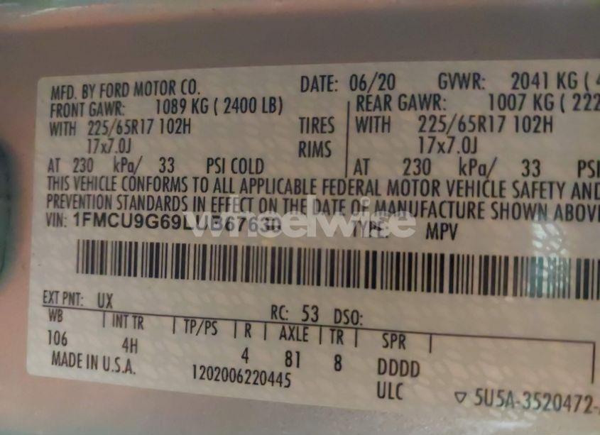 Photo 8 of 2020 Ford Escape SE (VIN 1FMCU9G69LUB67630)