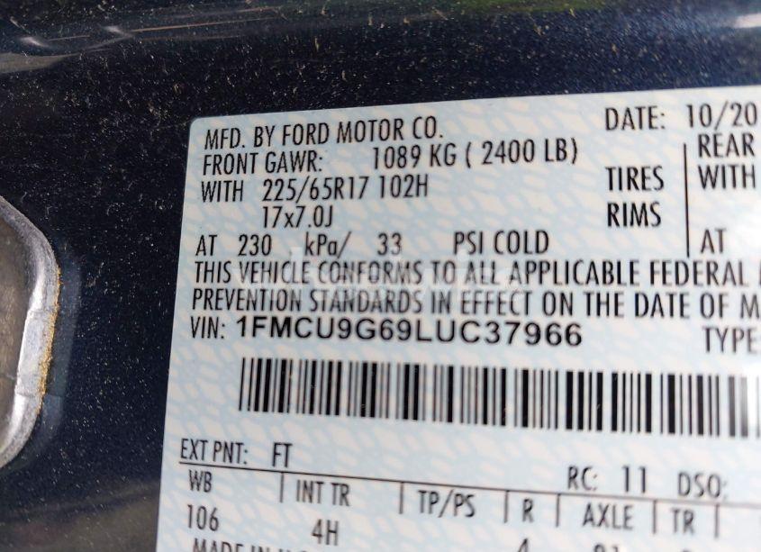 Photo 9 of 2020 Ford Escape SE (VIN 1FMCU9G69LUC37966)