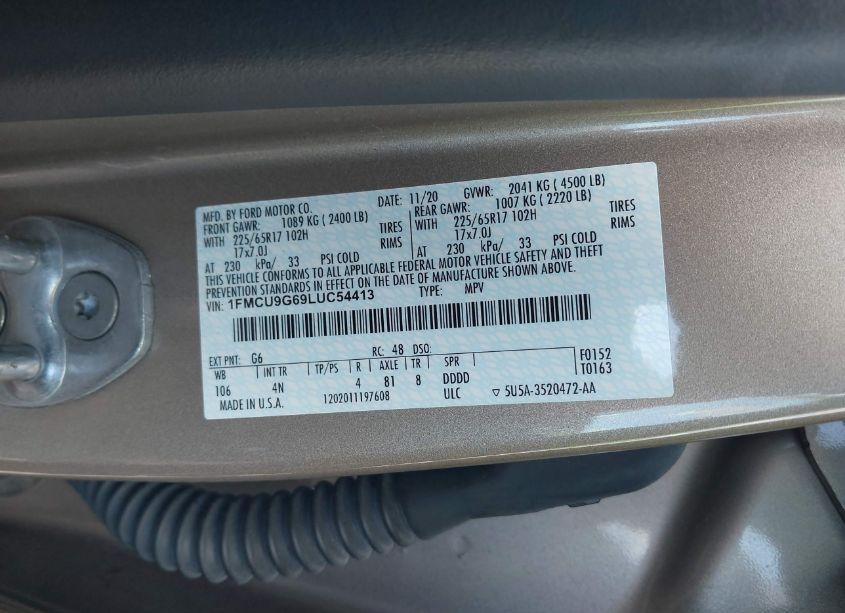 Photo 9 of 2020 Ford Escape SE (VIN 1FMCU9G69LUC54413)