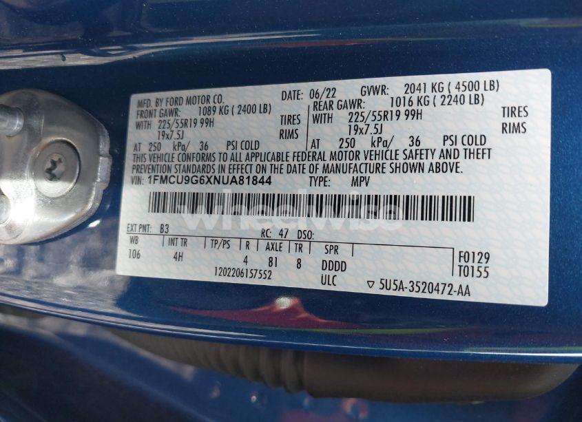 Photo 9 of 2022 Ford Escape SE (VIN 1FMCU9G6XNUA81844)