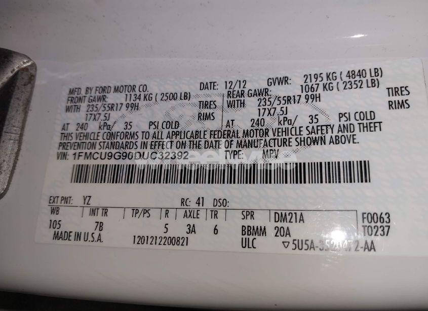 Photo 9 of 2013 Ford Escape SE (VIN 1FMCU9G90DUC32392)