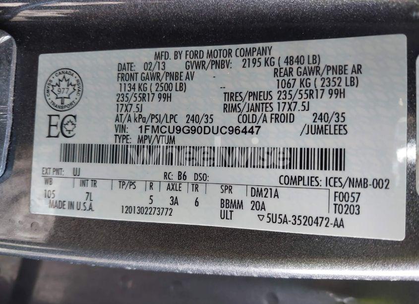 Photo 9 of 2013 Ford Escape SE (VIN 1FMCU9G90DUC96447)