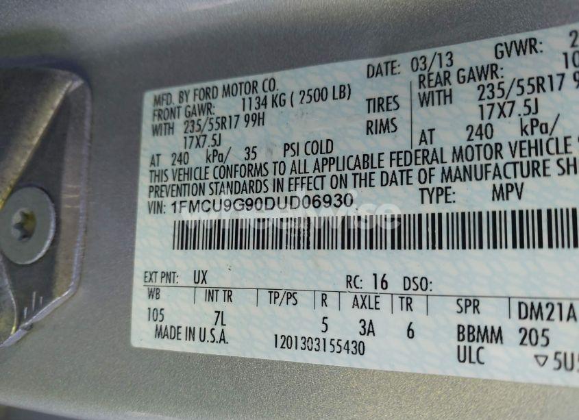 Photo 9 of 2013 Ford Escape SE (VIN 1FMCU9G90DUD06930)