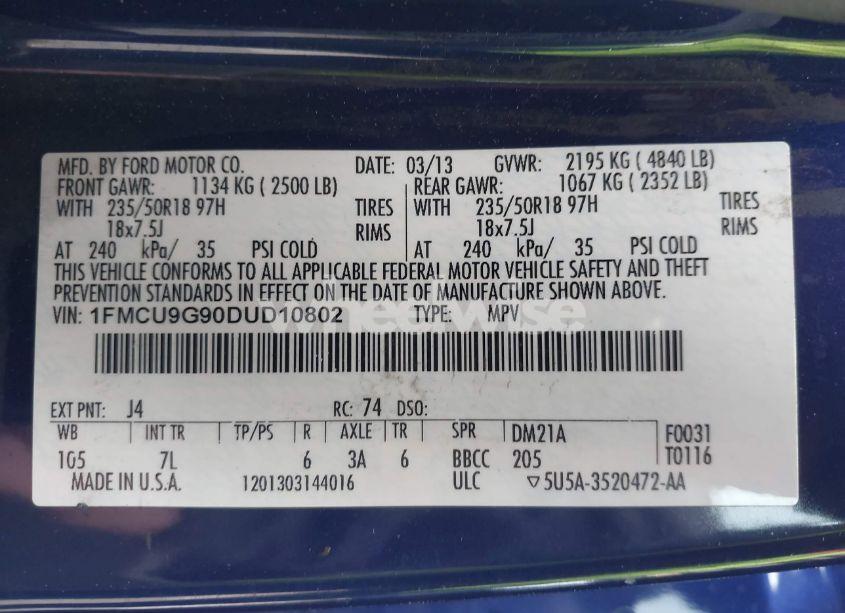 Photo 9 of 2013 Ford Escape SE (VIN 1FMCU9G90DUD10802)