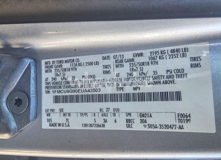 Photo 9 of 2014 Ford Escape (VIN 1FMCU9G90EUA43503)