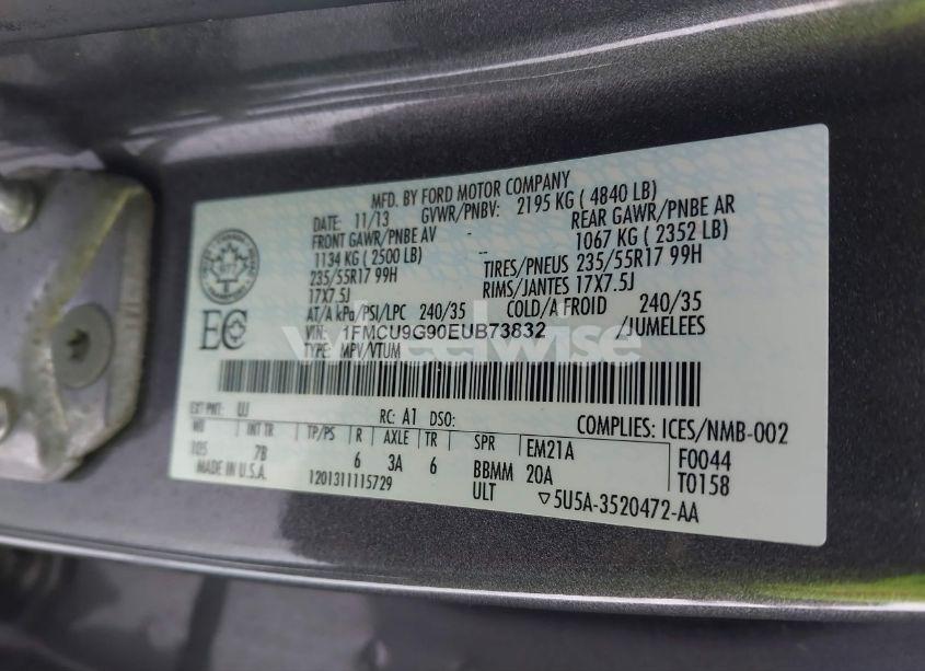 Photo 9 of 2014 Ford Escape SE (VIN 1FMCU9G90EUB73832)