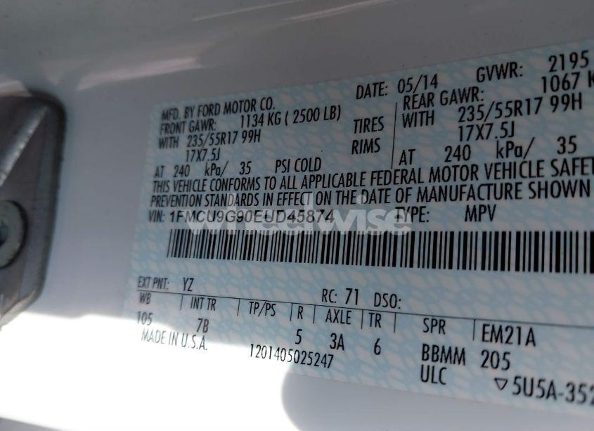 Photo 9 of 2014 Ford Escape SE (VIN 1FMCU9G90EUD45874)