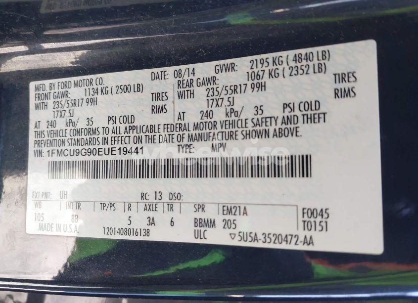 Photo 9 of 2014 Ford Escape SE (VIN 1FMCU9G90EUE19441)