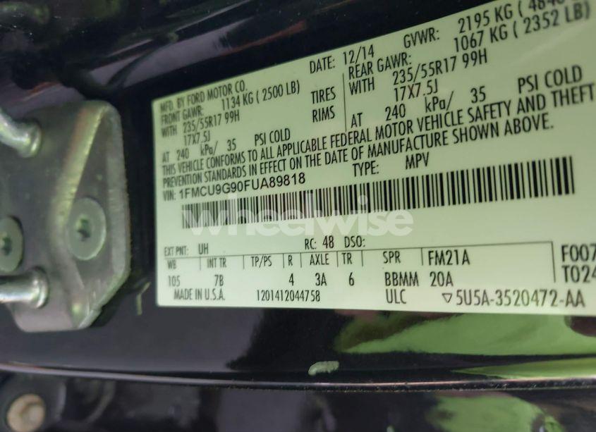 Photo 9 of 2015 Ford Escape SE (VIN 1FMCU9G90FUA89818)