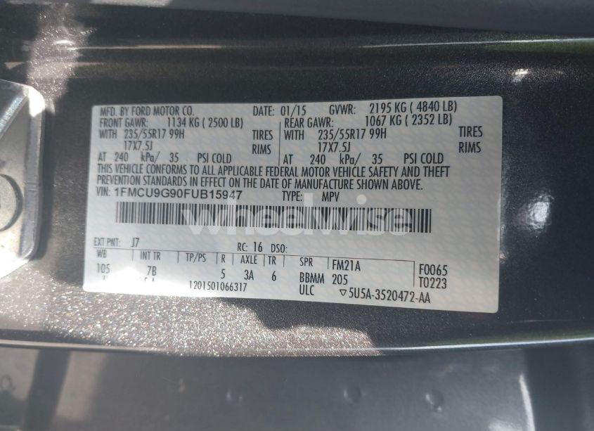 Photo 9 of 2015 Ford Escape SE (VIN 1FMCU9G90FUB15947)