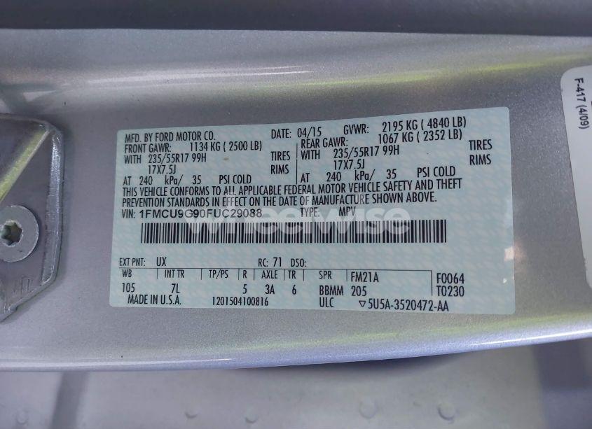 Photo 9 of 2015 Ford Escape SE (VIN 1FMCU9G90FUC29088)