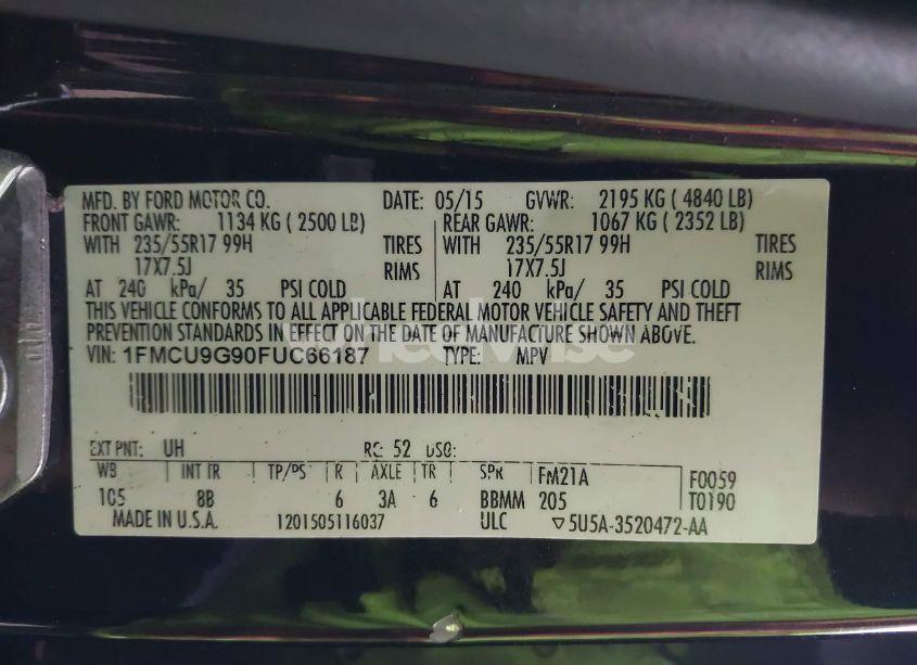 Photo 9 of 2015 Ford Escape SE (VIN 1FMCU9G90FUC66187)