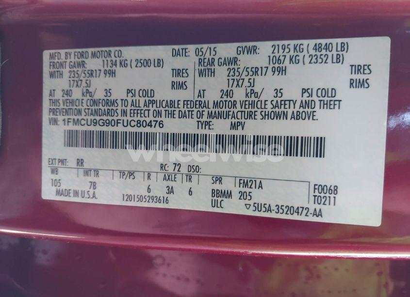 Photo 9 of 2015 Ford Escape SE (VIN 1FMCU9G90FUC80476)