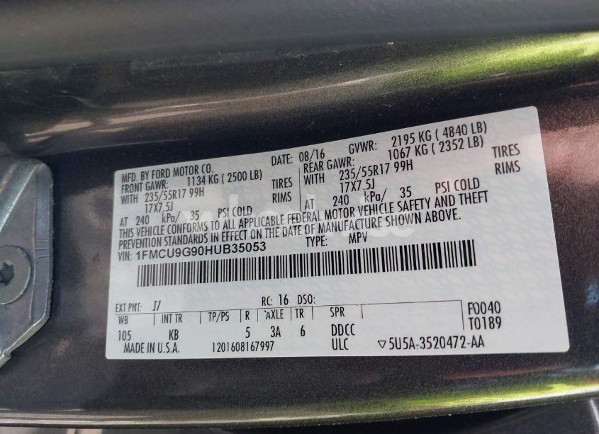 Photo 9 of 2017 Ford Escape SE (VIN 1FMCU9G90HUB35053)