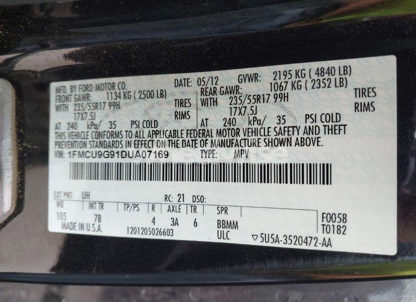 Photo 9 of 2013 Ford Escape SE (VIN 1FMCU9G91DUA07169)