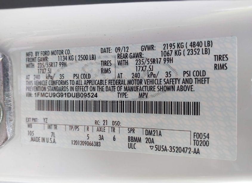 Photo 9 of 2013 Ford Escape SE (VIN 1FMCU9G91DUB09524)