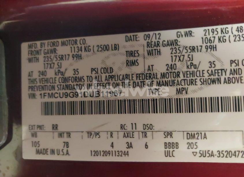 Photo 9 of 2013 Ford Escape SE (VIN 1FMCU9G91DUB11967)