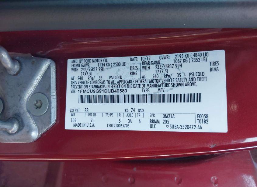 Photo 9 of 2013 Ford Escape SE (VIN 1FMCU9G91DUB40580)