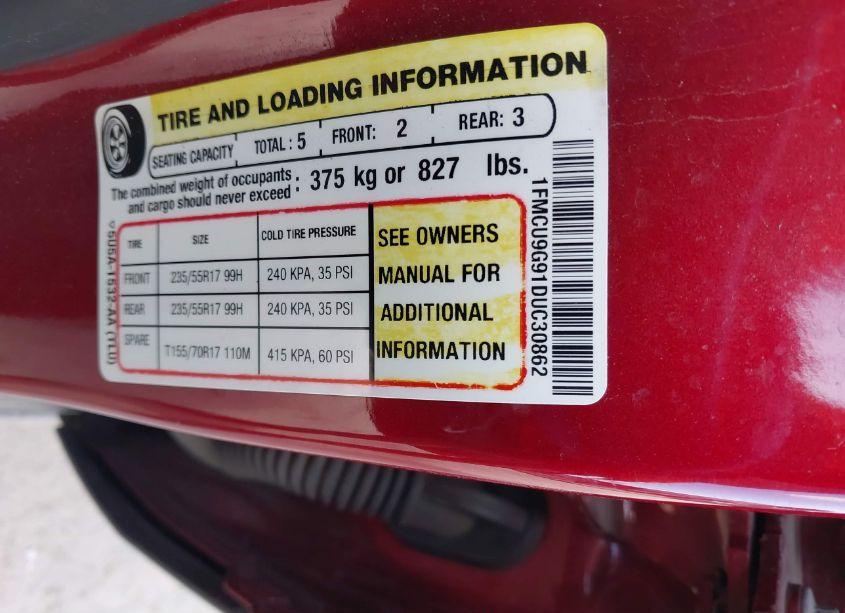 Photo 9 of 2013 Ford Escape SE (VIN 1FMCU9G91DUC30862)