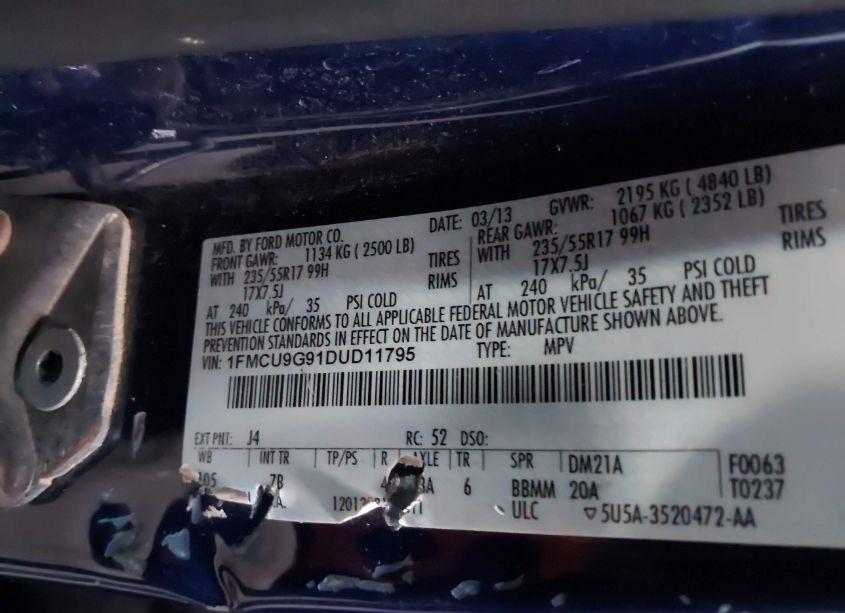 Photo 9 of 2013 Ford Escape SE (VIN 1FMCU9G91DUD11795)