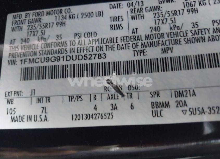 Photo 9 of 2013 Ford Escape SE (VIN 1FMCU9G91DUD52783)