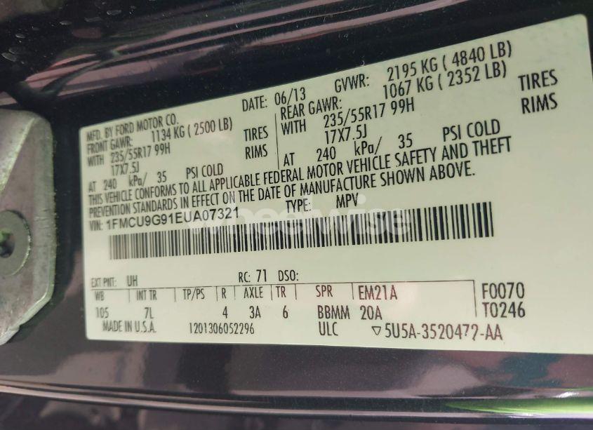 Photo 9 of 2014 Ford Escape SE (VIN 1FMCU9G91EUA07321)