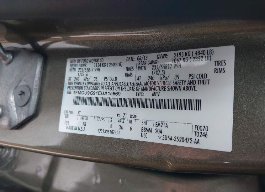 Photo 9 of 2014 Ford Escape SE (VIN 1FMCU9G91EUA15869)