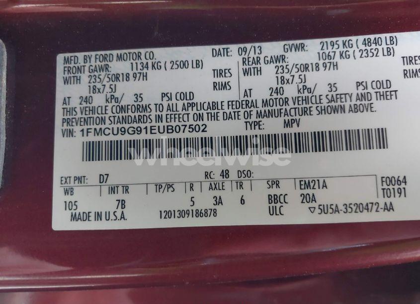 Photo 9 of 2014 Ford Escape SE (VIN 1FMCU9G91EUB07502)