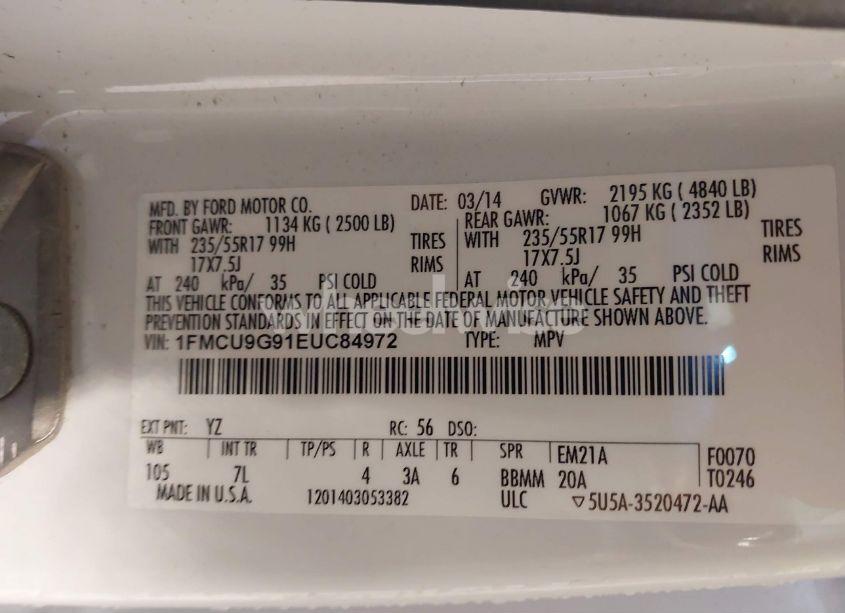 Photo 9 of 2014 Ford Escape SE (VIN 1FMCU9G91EUC84972)