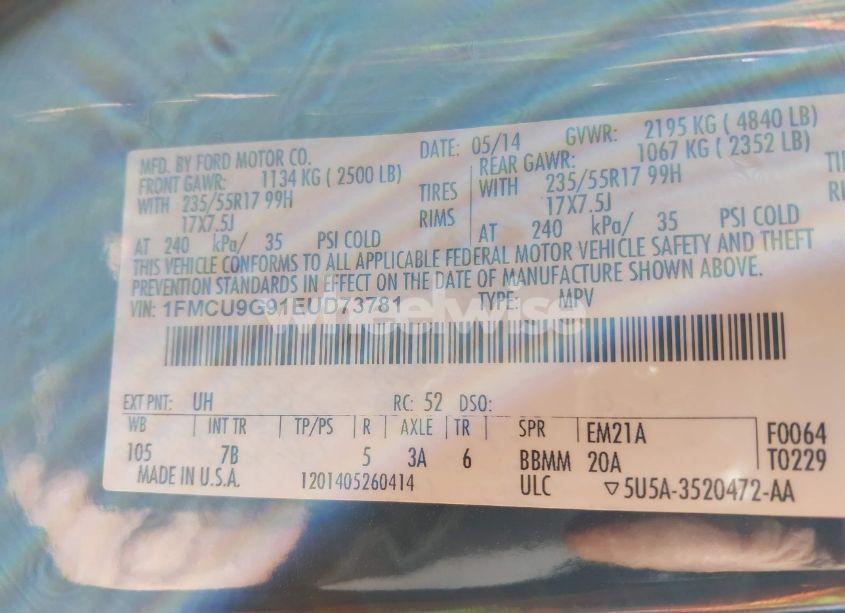 Photo 9 of 2014 Ford Escape SE (VIN 1FMCU9G91EUD73781)