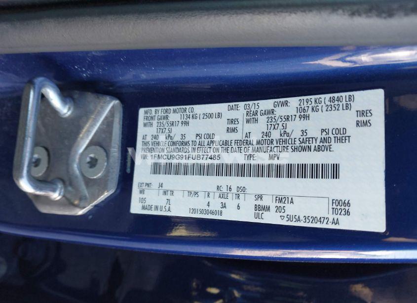 Photo 9 of 2015 Ford Escape SE (VIN 1FMCU9G91FUB77485)