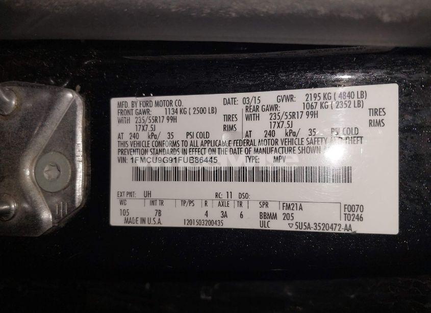Photo 9 of 2015 Ford Escape SE (VIN 1FMCU9G91FUB86445)