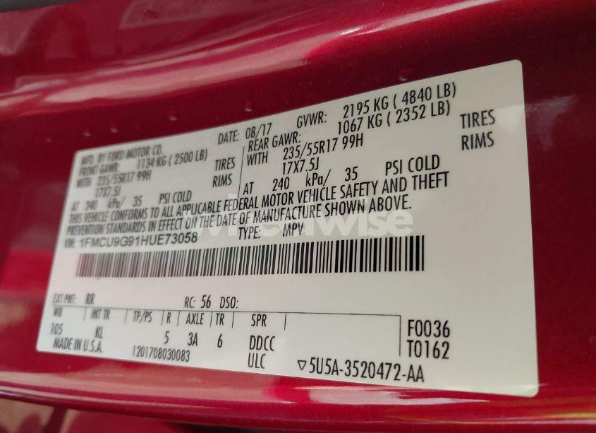 Photo 9 of 2017 Ford Escape SE (VIN 1FMCU9G91HUE73058)