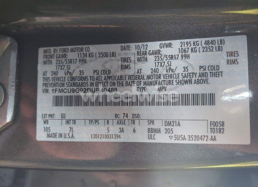 Photo 9 of 2013 Ford Escape SE (VIN 1FMCU9G92DUB40488)