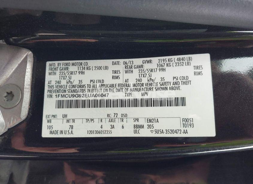 Photo 9 of 2014 Ford Escape SE (VIN 1FMCU9G92EUA06047)