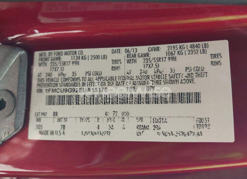 Photo 9 of 2014 Ford Escape SE (VIN 1FMCU9G92EUA15170)