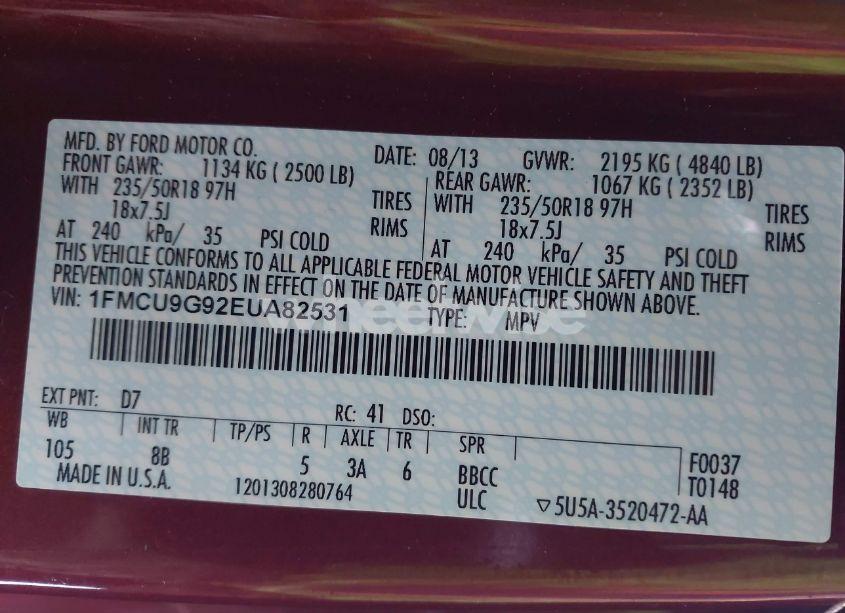 Photo 9 of 2014 Ford Escape SE (VIN 1FMCU9G92EUA82531)