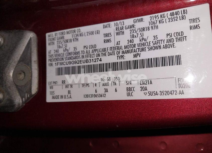 Photo 9 of 2014 Ford Escape SE (VIN 1FMCU9G92EUB31274)