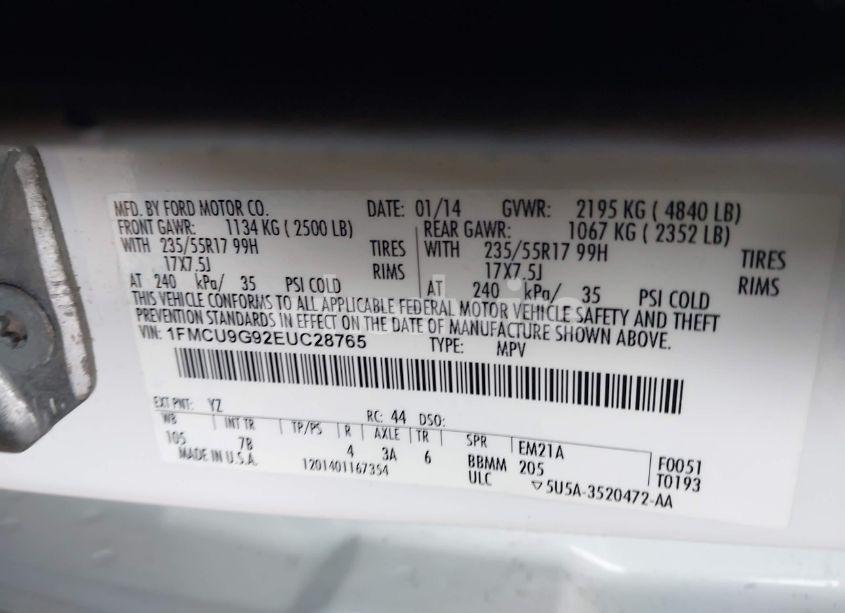 Photo 9 of 2014 Ford Escape SE (VIN 1FMCU9G92EUC28765)