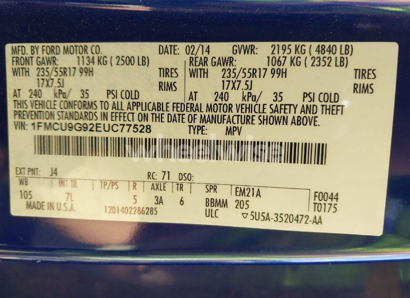 Photo 9 of 2014 Ford Escape SE (VIN 1FMCU9G92EUC77528)