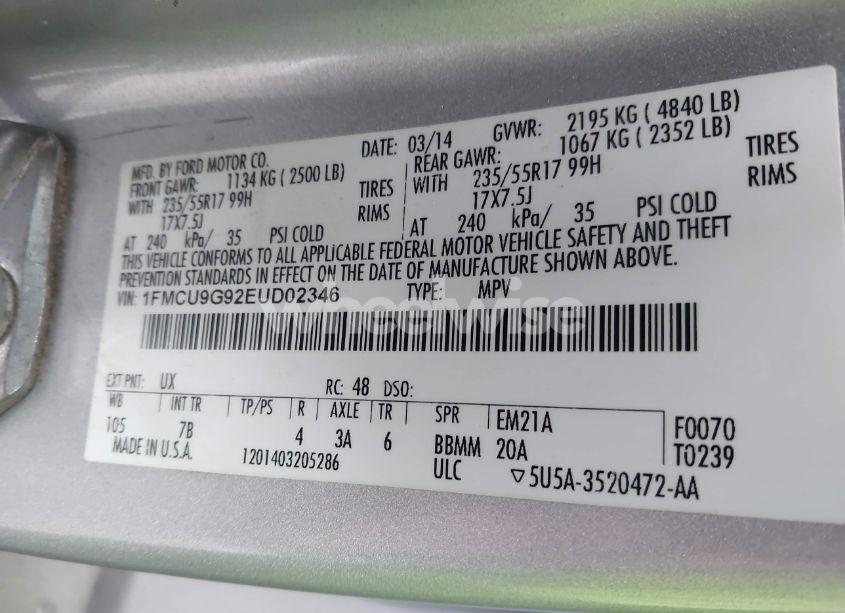 Photo 9 of 2014 Ford Escape SE (VIN 1FMCU9G92EUD02346)