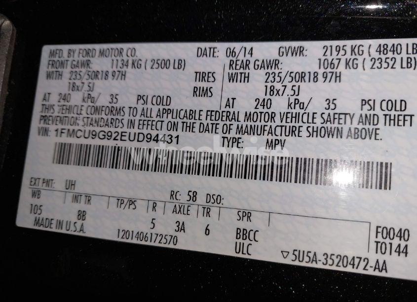 Photo 9 of 2014 Ford Escape SE (VIN 1FMCU9G92EUD94431)