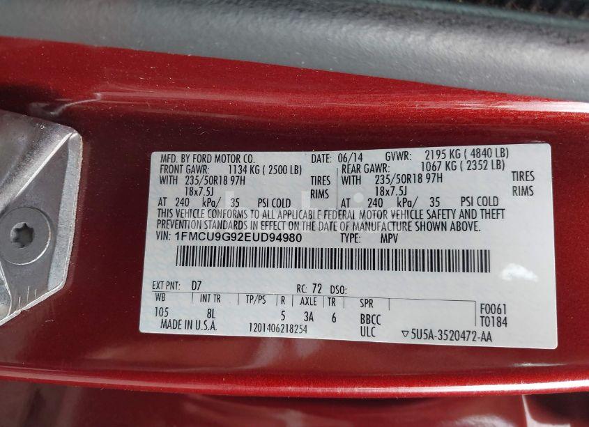 Photo 9 of 2014 Ford Escape SE (VIN 1FMCU9G92EUD94980)