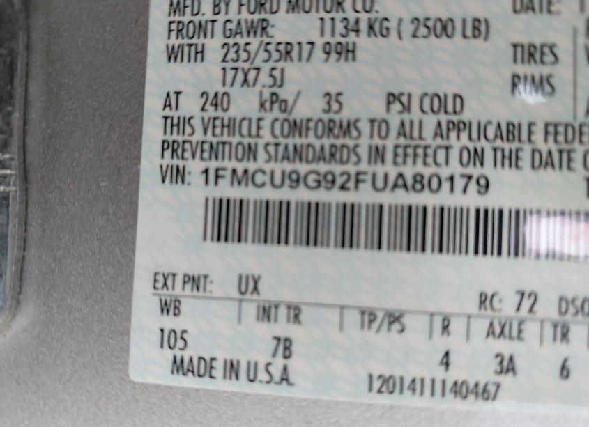 Photo 9 of 2015 Ford Escape SE (VIN 1FMCU9G92FUA80179)