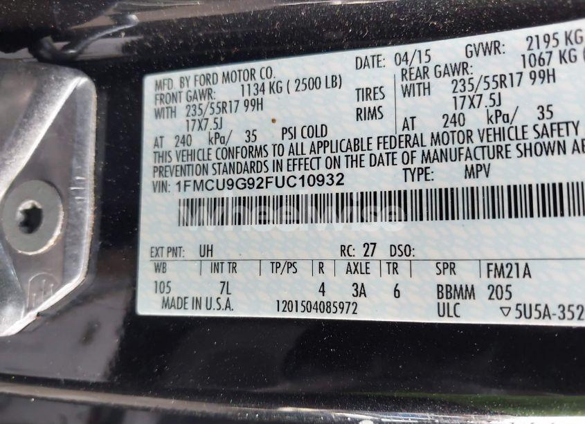 Photo 9 of 2015 Ford Escape SE (VIN 1FMCU9G92FUC10932)