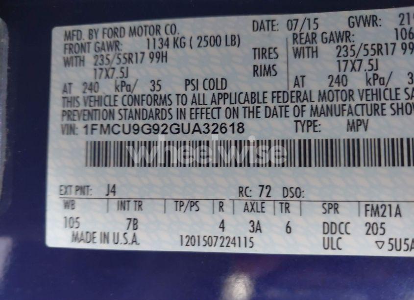 Photo 9 of 2016 Ford Escape SE (VIN 1FMCU9G92GUA32618)