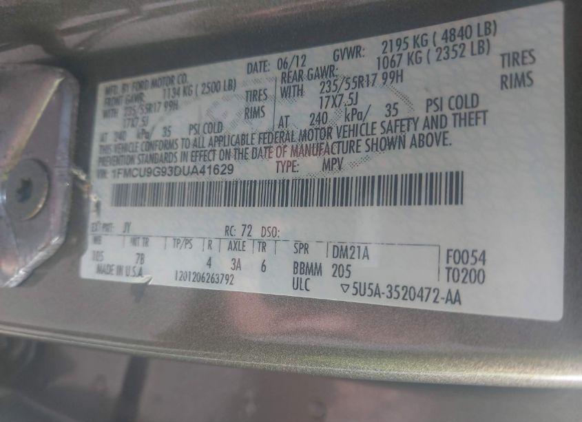 Photo 9 of 2013 Ford Escape SE (VIN 1FMCU9G93DUA41629)