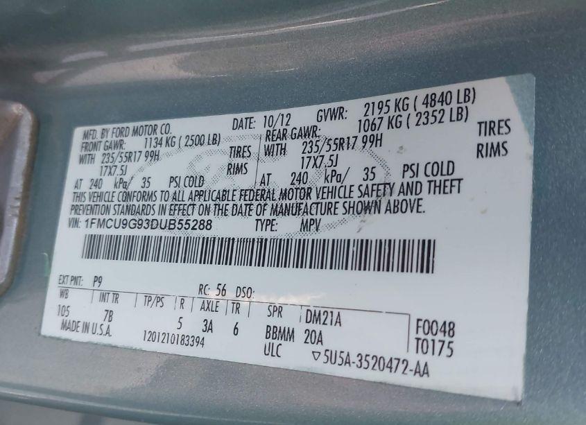 Photo 9 of 2013 Ford Escape SE (VIN 1FMCU9G93DUB55288)